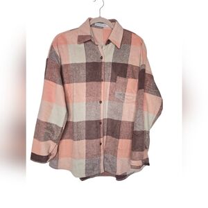 🩷MISS SPARKLING PLAID FLANNEL SHACKET PINK/BROWN/CREAM XL